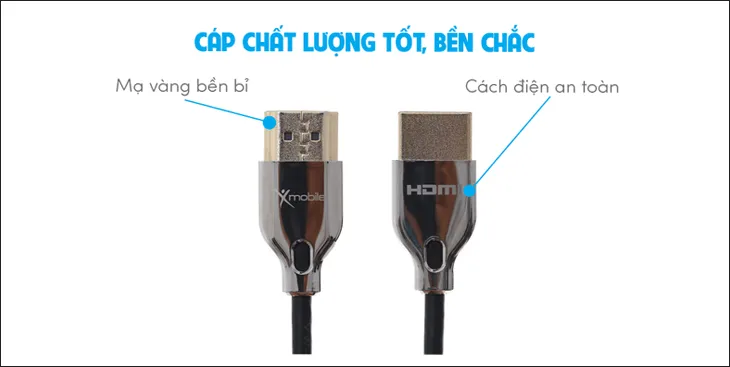 Minh họa cáp HDMI 2.0 Slim 2m Xmobile DS139-2TB Đen Bạc