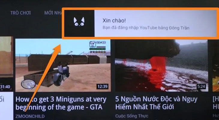 Trên màn hình chính của tivi sẽ hiển thị thông báo