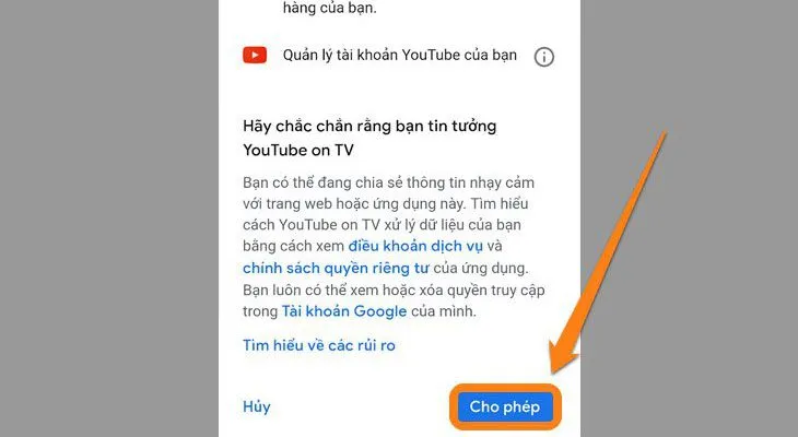 Chọn mục Cho phép