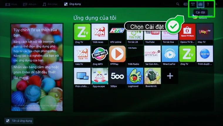 Bắt đầu thiết lập các bước cài đặt kỹ thuật số trên giao diện Smart tivi Sony