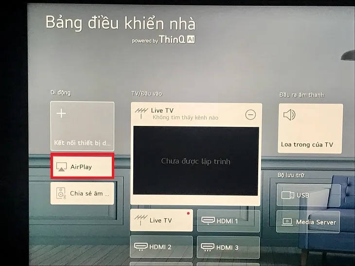 Bật tính năng AirPlay trên tivi LG để chuẩn bị nhận tín hiệu từ thiết bị di động Apple