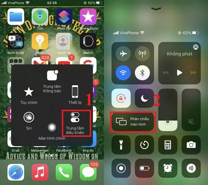 Mở trung tâm điều khiển trên iPhone để kích hoạt tính năng Screen Mirroring nhanh chóng