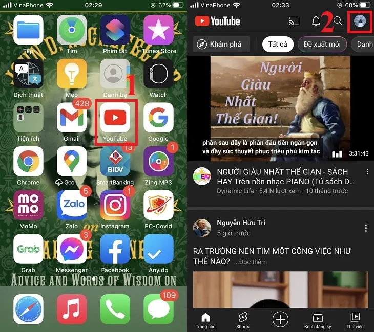 Truy cập vào cài đặt tài khoản YouTube để thiết lập liên kết tivi bằng mã số bí mật