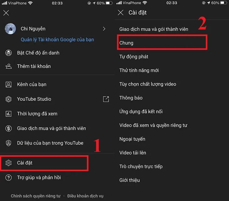 Tìm đến mục Xem trên TV trong cài đặt chung của ứng dụng YouTube trên thiết bị iPhone