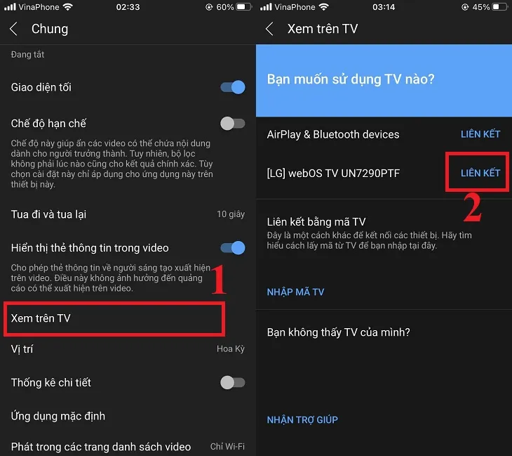 Nhập mã số liên kết từ tivi vào iPhone để hoàn thành cách kết nối iphone với tivi lg qua YouTube
