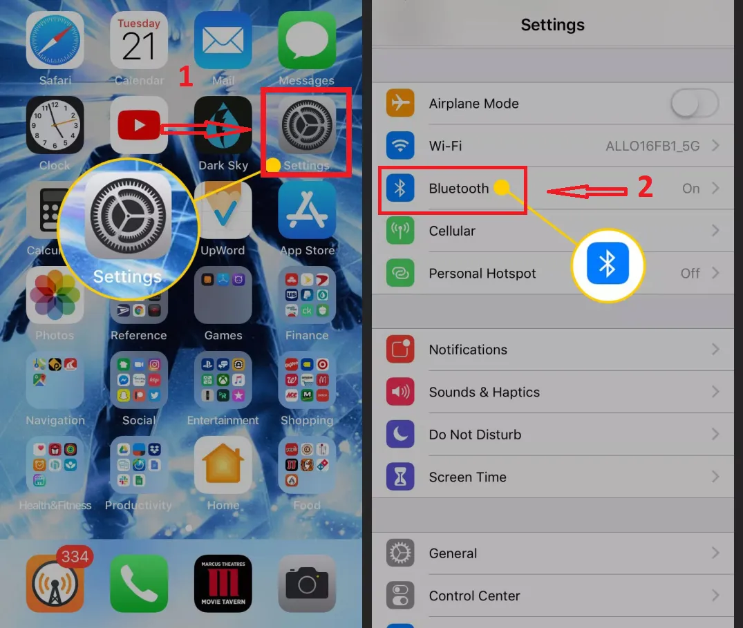 Truy cập menu cài đặt Bluetooth trên điện thoại thông minh