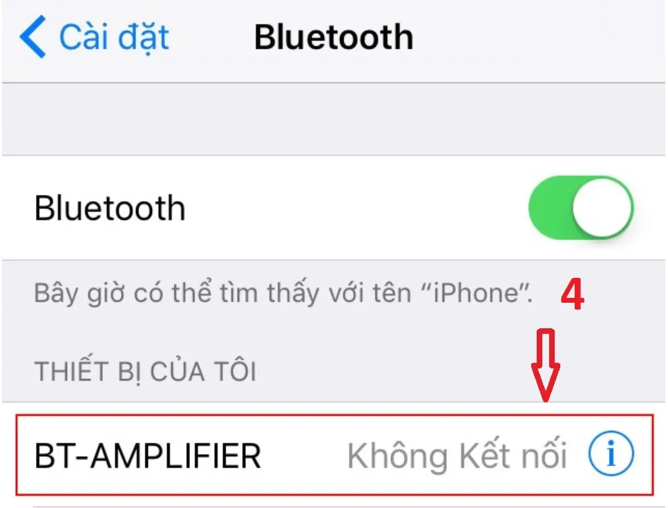 Chọn tên Amply tương ứng trong danh sách thiết bị khả dụng để ghép nối