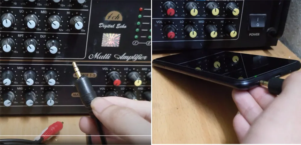 Cắm jack 3.5mm vào cổng ra âm thanh trên PC hoặc điện thoại để truyền tín hiệu