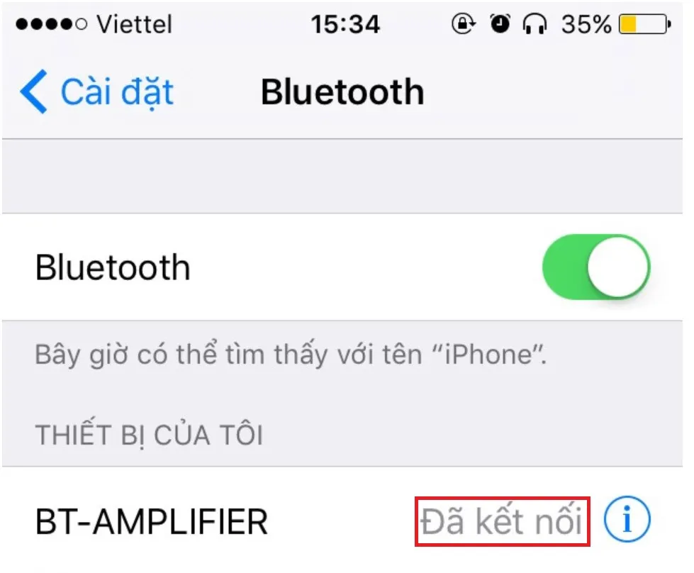 Giao diện điện thoại sau khi đã thiết lập kết nối thành công với bộ khuếch đại