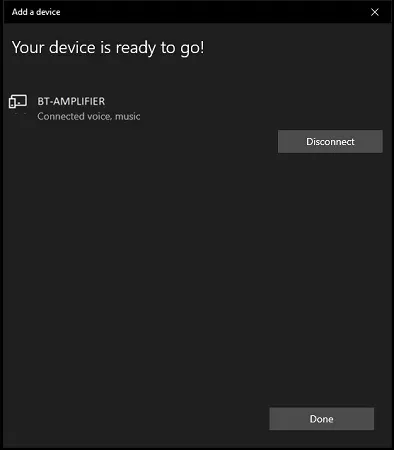 Thông báo máy tính đã hoàn tất quá trình ghép nối âm thanh không dây