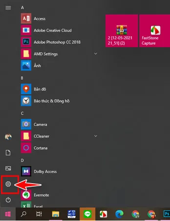 Mở menu Settings để cấu hình thiết bị ngoại vi trên Windows