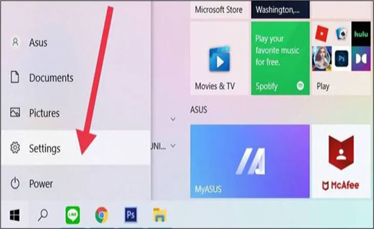 Truy cập vào menu Settings trên Windows để bắt đầu thiết lập các thiết bị ngoại vi