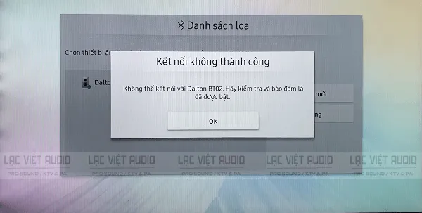 Thông báo lỗi kết nối không thành công