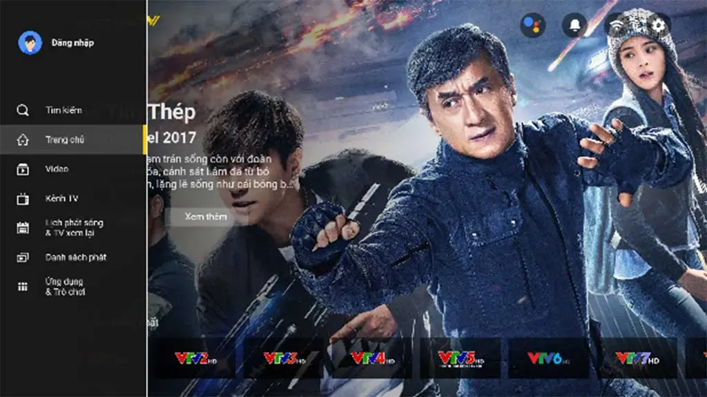 Menu trái của đầu thu Viettel với các ứng dụng