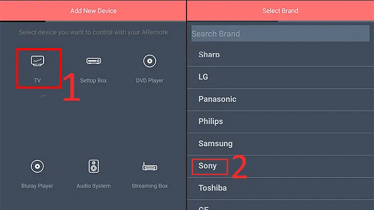 Bạn hãy chọn TV. Sau đó nhấn chọn hãng của tivi.