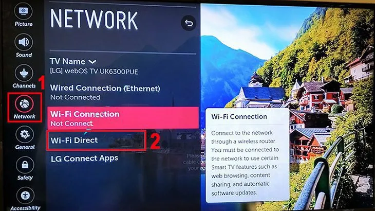 Chọn Network (Mạng) > Chọn Wifi Direct.