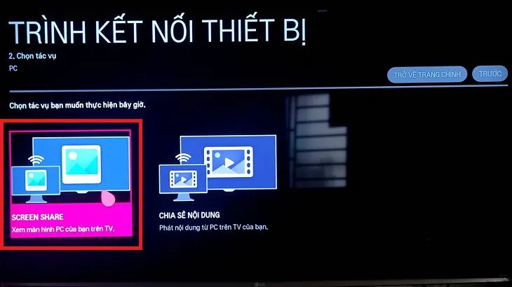 Chọn Screen Share để chia sẻ màn hình.