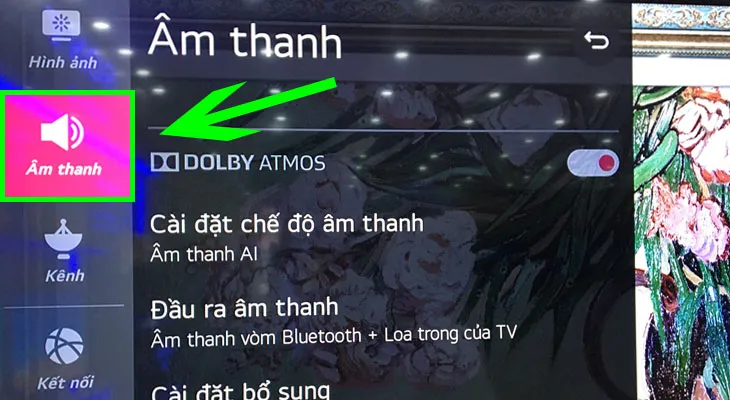 Di chuyển đến và chọn mục Âm thanh để thiết lập đầu ra âm thanh