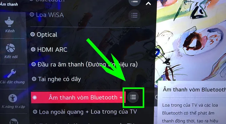 Trong danh sách đầu ra, chọn Bluetooth rồi truy cập danh sách thiết bị