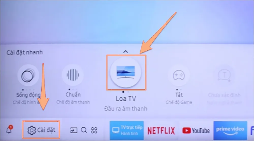 Giao diện cài đặt âm thanh trên tivi