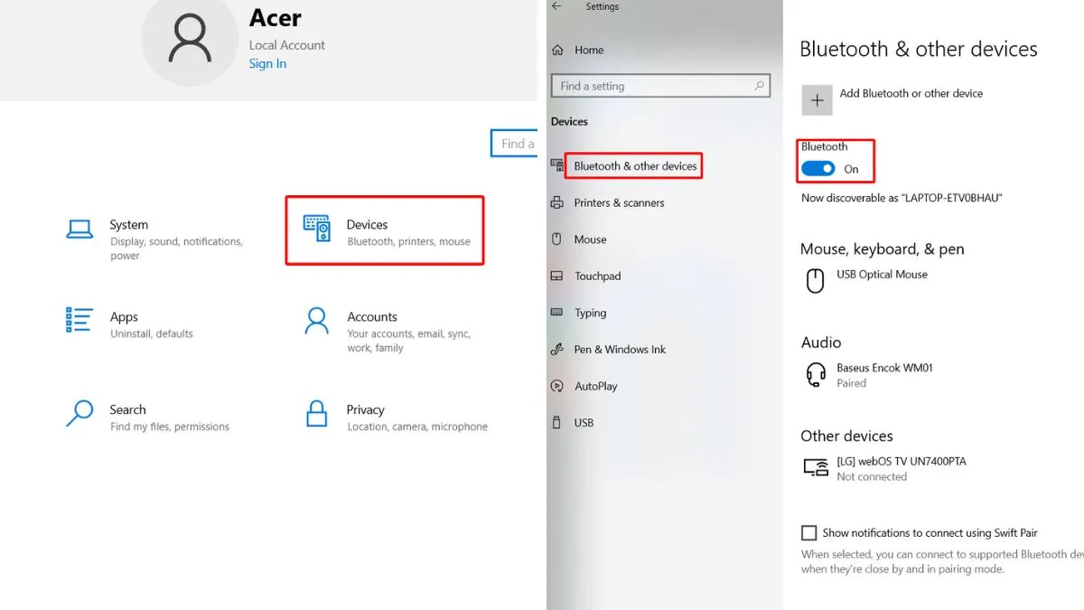 Cách kết nối máy tính với tivi Bluetooth bước 1
