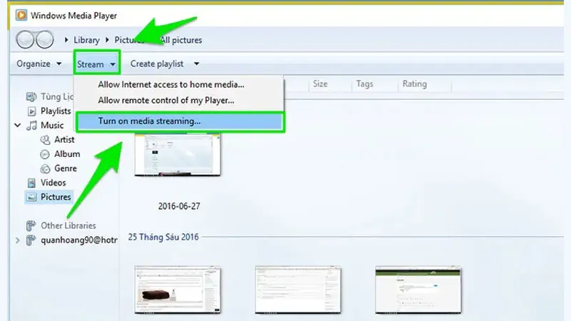 Bật tính năng truyền phát đa phương tiện (media streaming) trong Windows Media Player