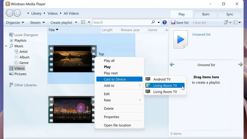Chọn Cast to Device để truyền hình ảnh từ máy tính sang tivi