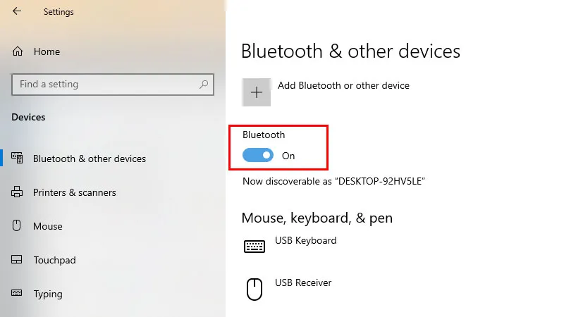 Bật Bluetooth trên máy tính qua Settings