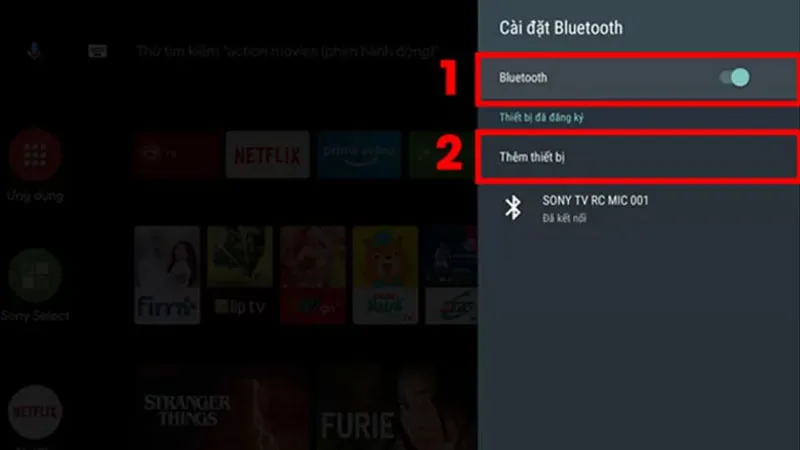 Bật Bluetooth trên tivi để tìm kiếm và kết nối với máy tính