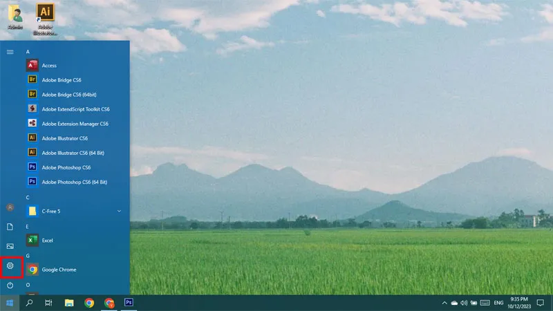 Chọn Settings trong Menu Start để bắt đầu kết nối