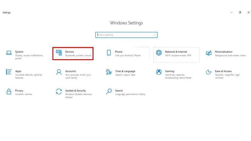 Chọn Devices để quản lý thiết bị và kết nối
