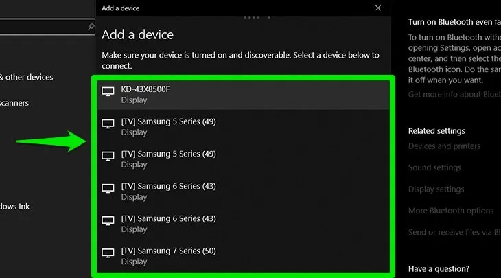 Minh họa kết nối máy tính Windows 10 với tivi không dây qua Settings