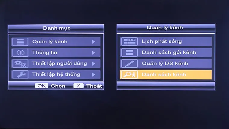 Trong Danh mục, chọn Danh sách kênh