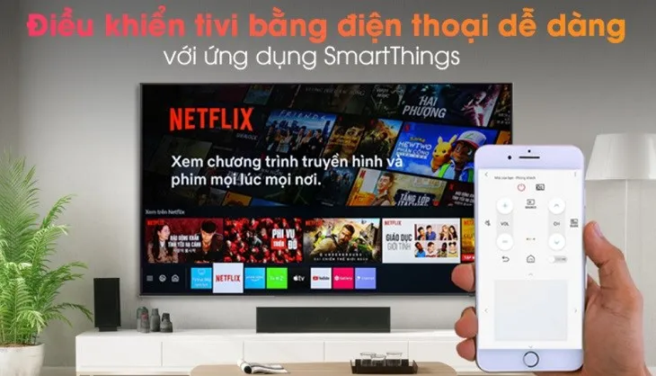 Smart Tivi QLED 4K 65 inch Samsung QA65Q65A có thể điều khiển bằng điện thoại tiện lợi