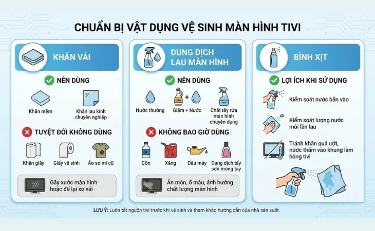 Bộ dụng cụ hỗ trợ cách vệ sinh màn hình tivi led bao gồm bình xịt và khăn mềm