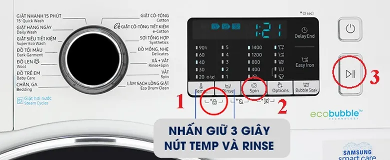 Nút điều khiển chức năng vắt trên máy giặt Samsung