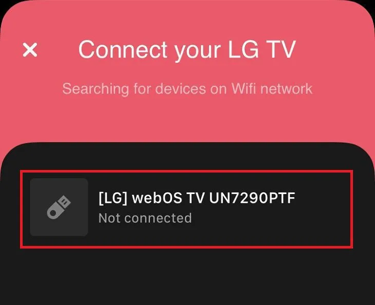Chờ đợi ứng dụng quét và nhận diện tivi Samsung để thực hiện thao tác chọn