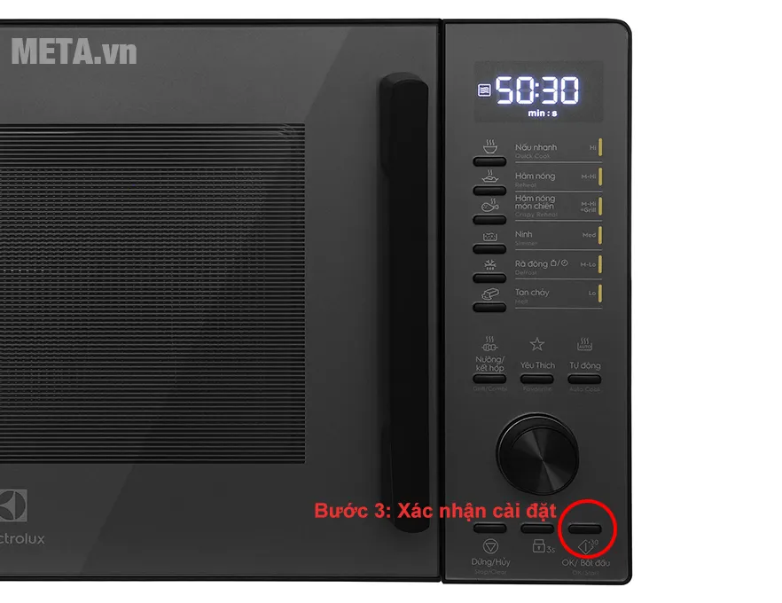 Nhấn Start để xác nhận mã món ăn đã chọn