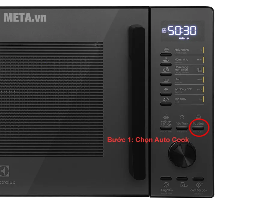 Phím Auto Cook kích hoạt kho dữ liệu nấu nướng sẵn có