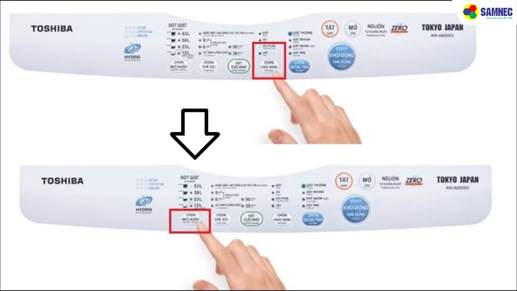 Điều chỉnh mức nước khi giặt đồ dày