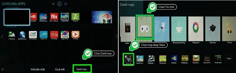 Chọn danh mục và tìm kiếm ứng dụng