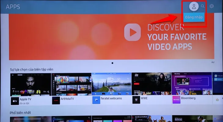 Tìm và chọn mục Đăng nhập (Login)