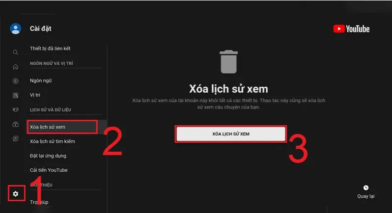 Xóa lịch sử xem YouTube trên tivi