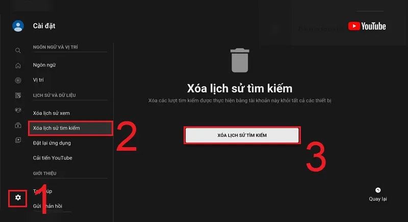 Xóa lịch sử tìm kiếm YouTube trên tivi