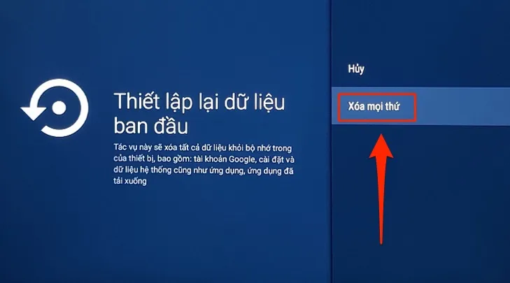 Khôi phục cài đặt gốc tivi Sony Android