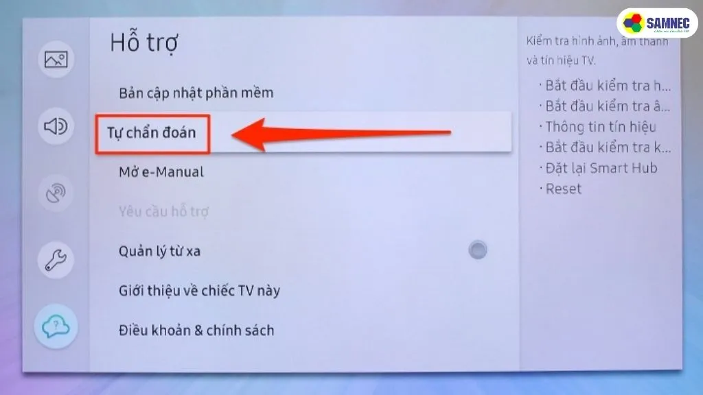 Chọn Tự chẩn đoán và Đặt lại