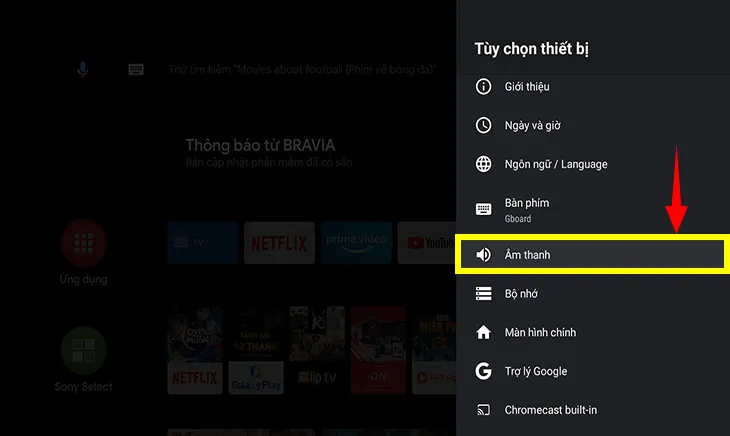 Lựa chọn mục Âm thanh để bắt đầu các tùy chỉnh chuyên sâu cho hệ thống