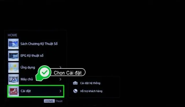 Giao diện cài đặt hệ thống hỗ trợ cách dò kênh tivi sony đời cũ nhanh chóng