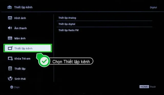 Sử dụng menu thiết lập Analog để thực hiện cách dò kênh tivi sony đời cũ