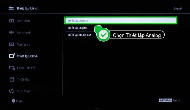 Lựa chọn tính năng dò đài tự động trong quy trình cách dò kênh tivi sony đời cũ